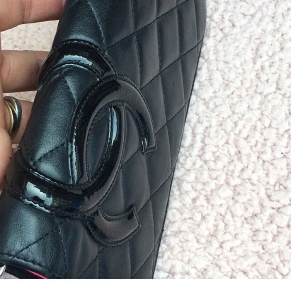 Chanel Black Cambon Quilted Leather Wallet Hot Pink Interior Black CC Classic